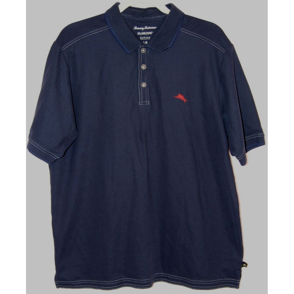 Tommy Bahama IslandZone Shirt Mens Large Navy Blue Polo Golf Short Sleeve Logo
